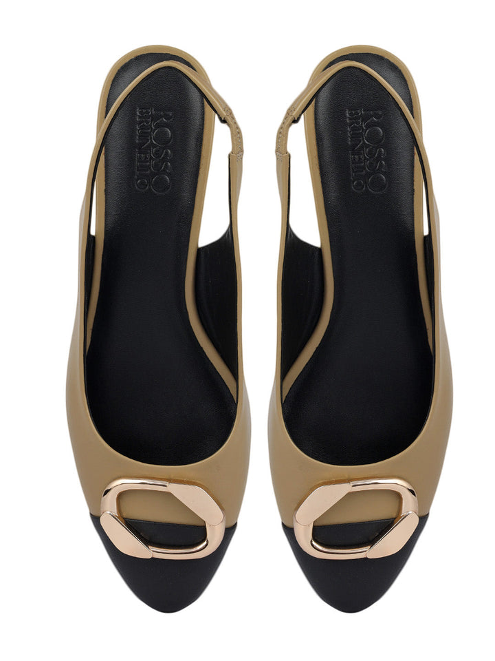 Beige Flats With Buckle Accent