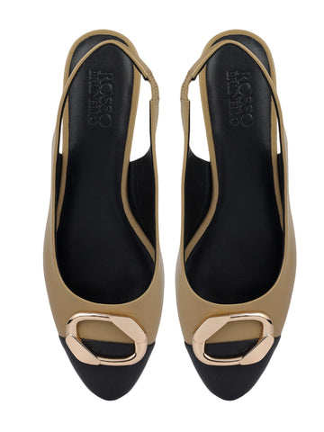 Beige Flats With Buckle Accent