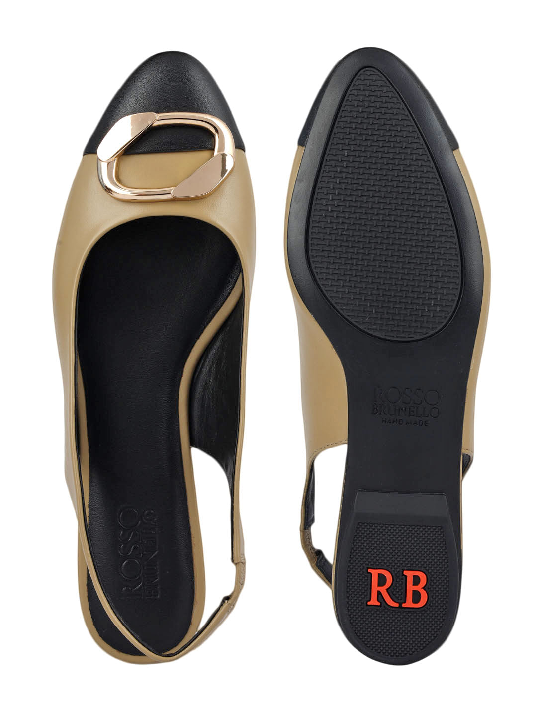 Beige Flats With Buckle Accent