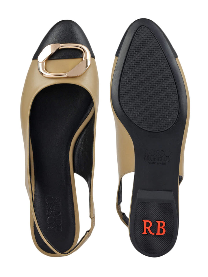 Beige Flats With Buckle Accent