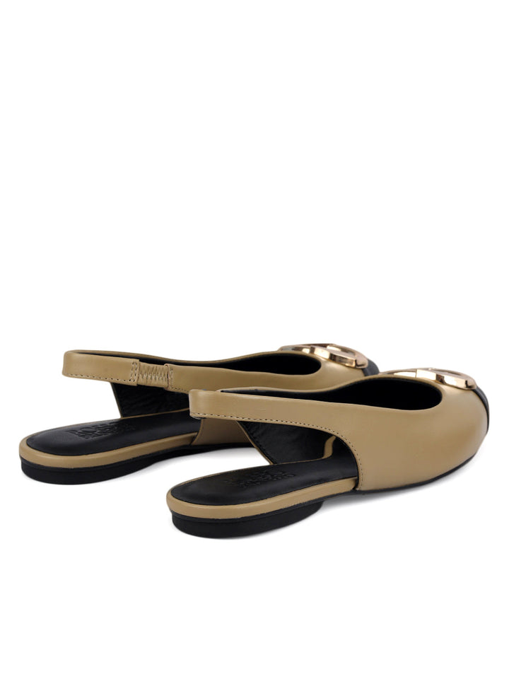 Beige Flats With Buckle Accent