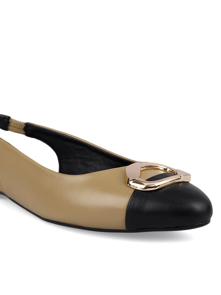 Beige Flats With Buckle Accent