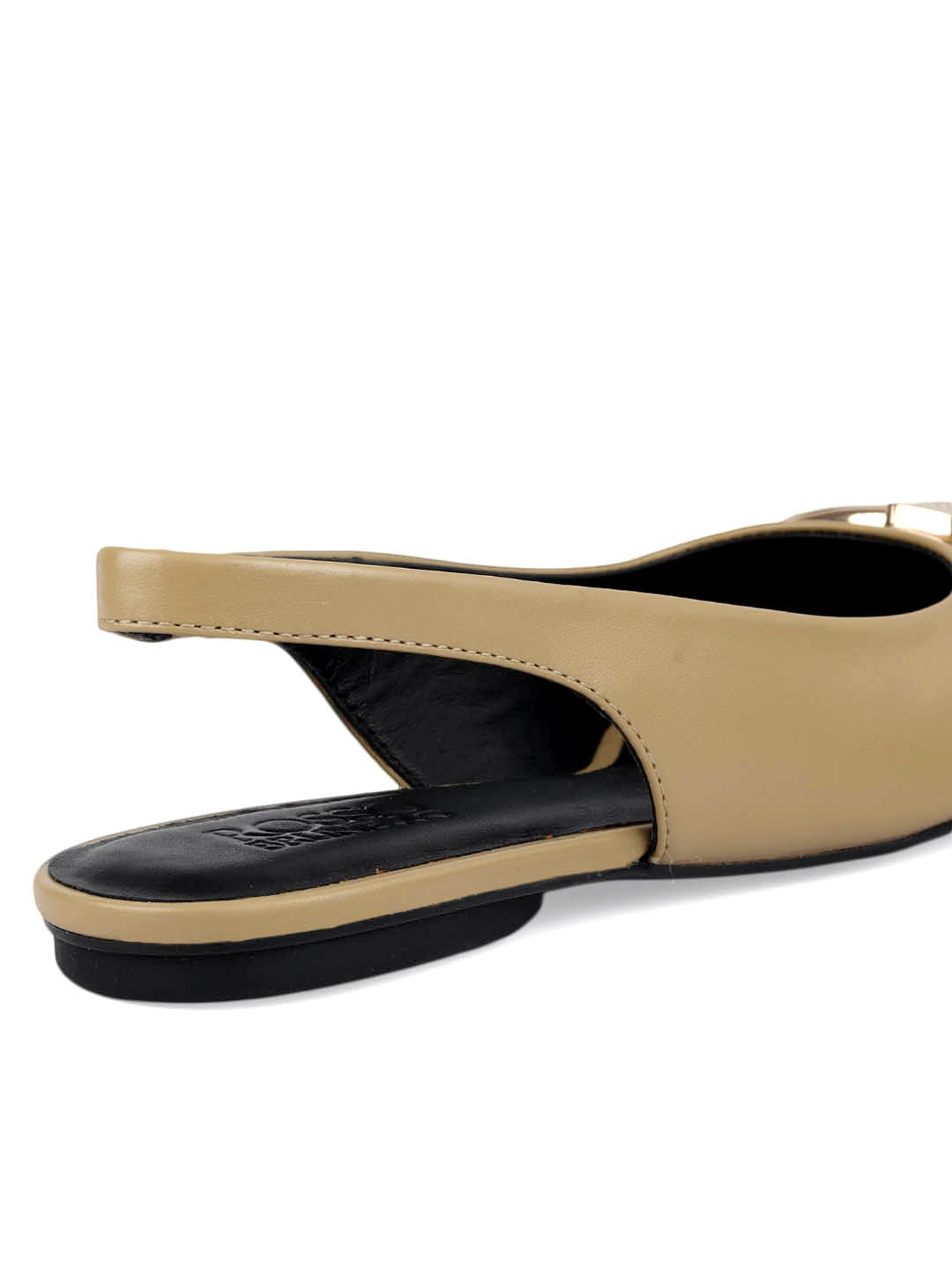 Beige Flats With Buckle Accent