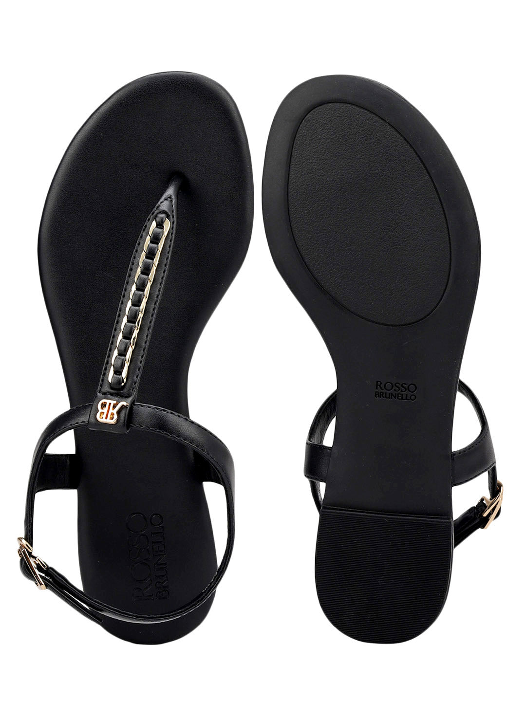 Black T-Strap Leather Flats