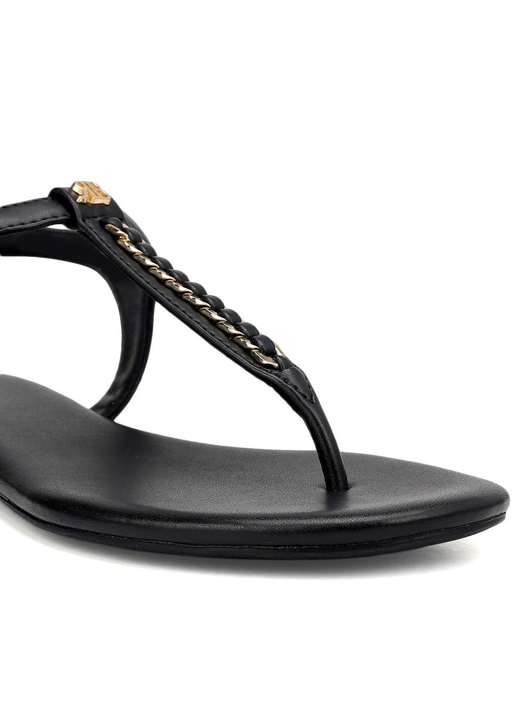 Black T-Strap Leather Flats