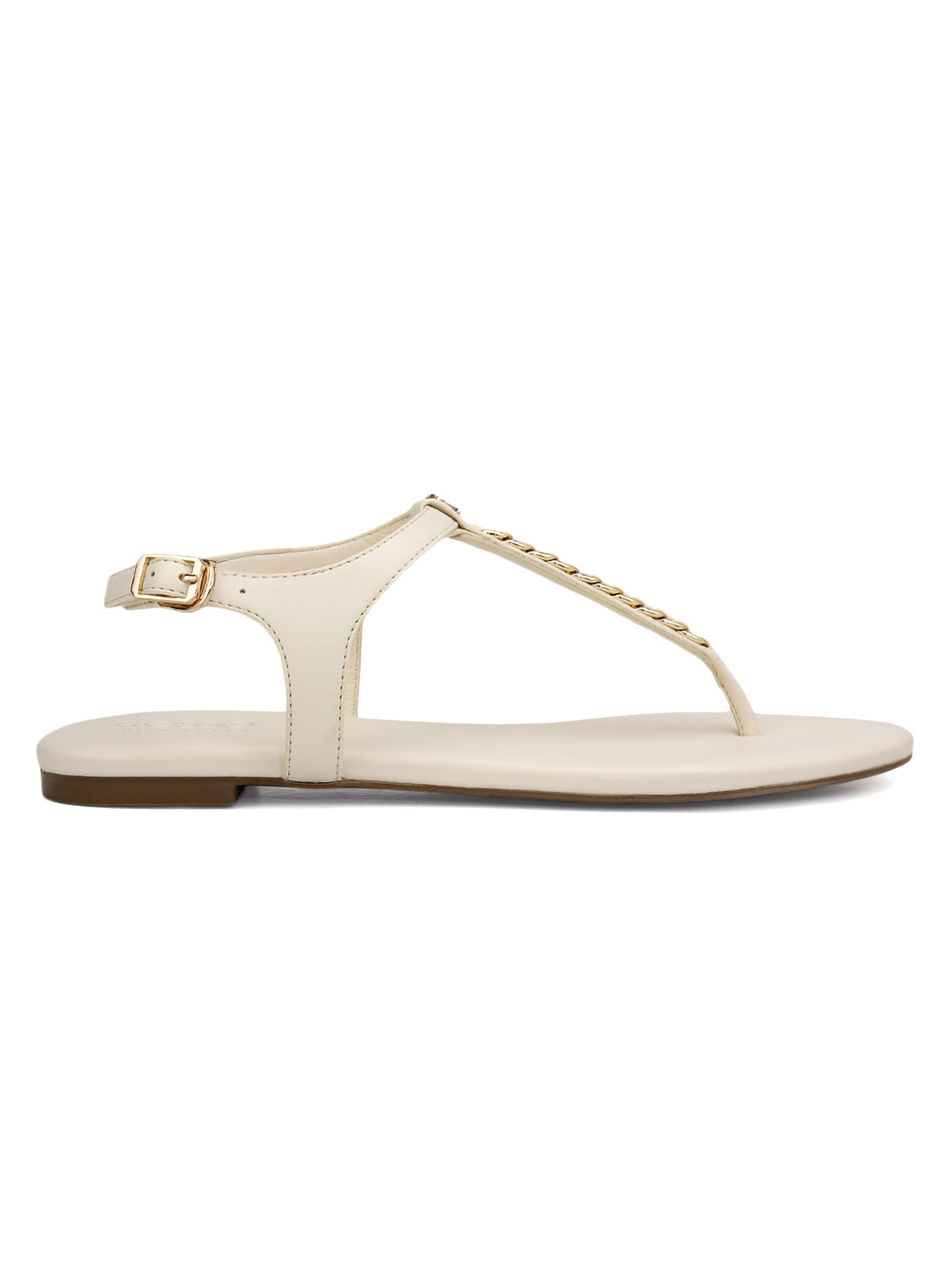 White T-Strap Leather Flats