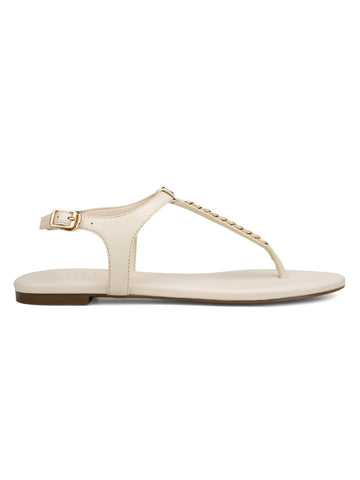 White T-Strap Leather Flats