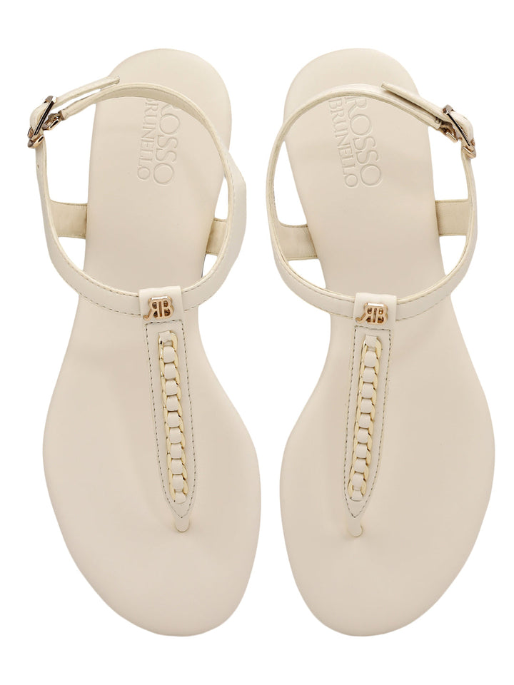 White T-Strap Leather Flats