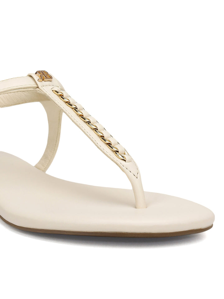 White T-Strap Leather Flats
