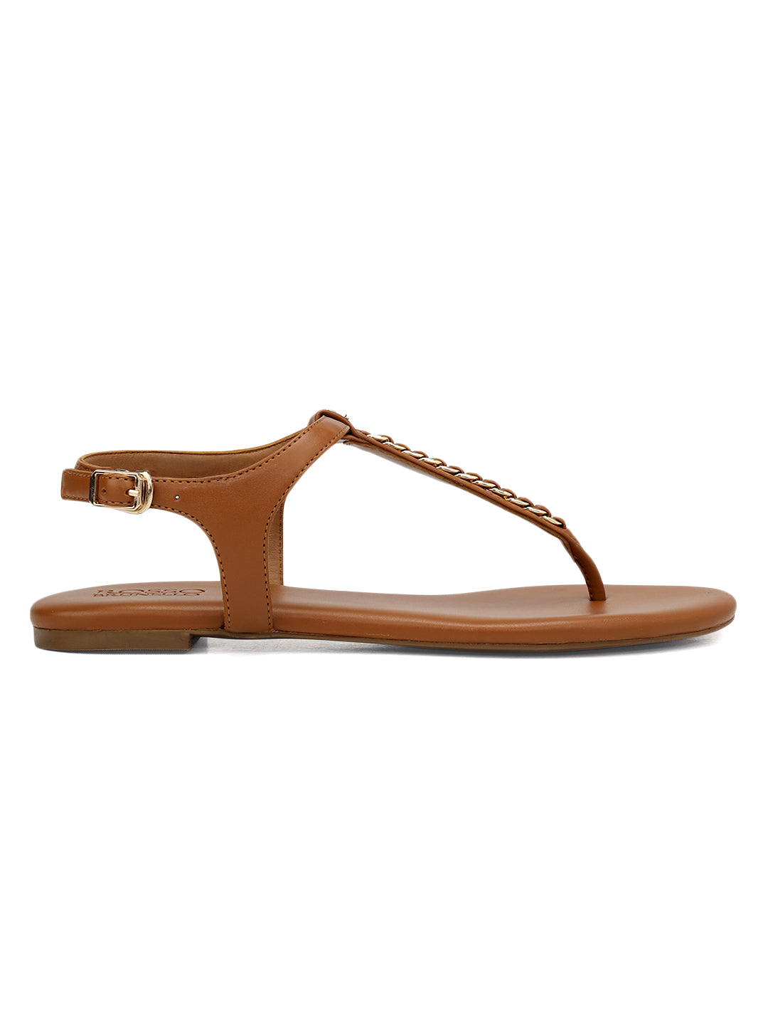 Tan T-Strap Leather Flats