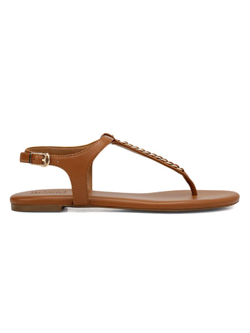 Tan T-Strap Leather Flats