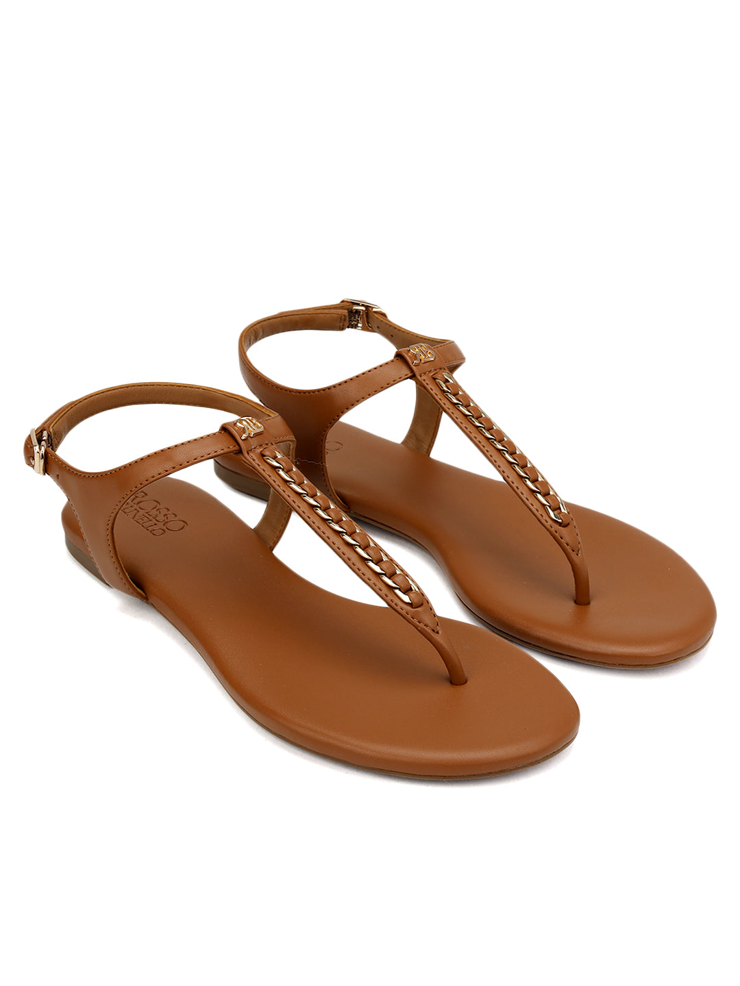 Tan T-Strap Leather Flats