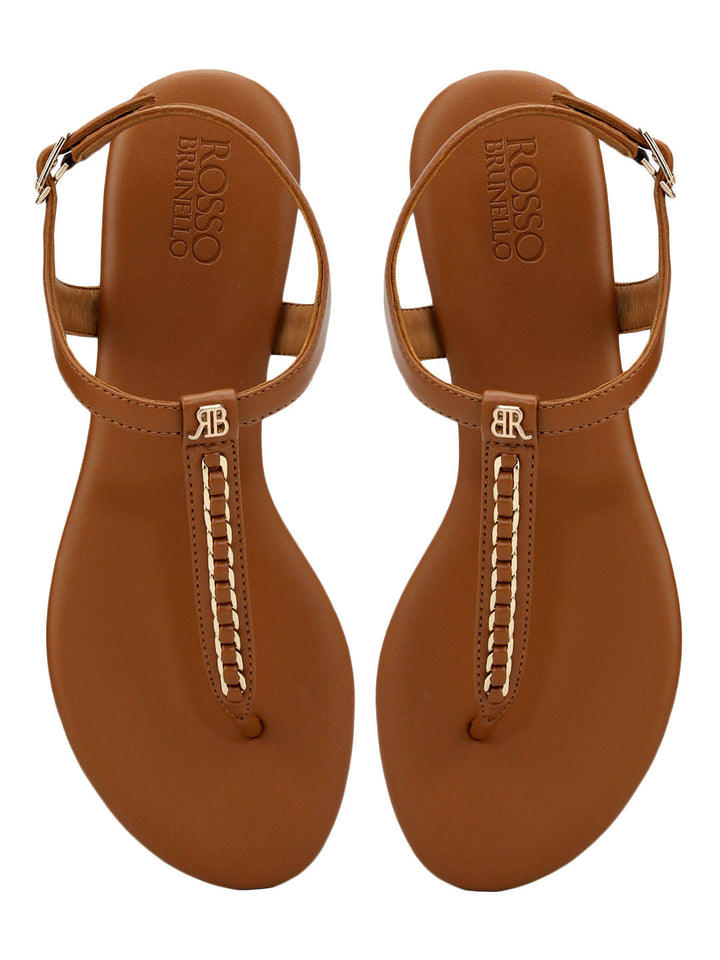 Tan T-Strap Leather Flats