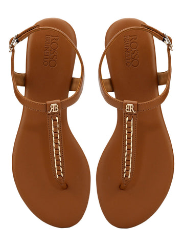 Tan T-Strap Leather Flats
