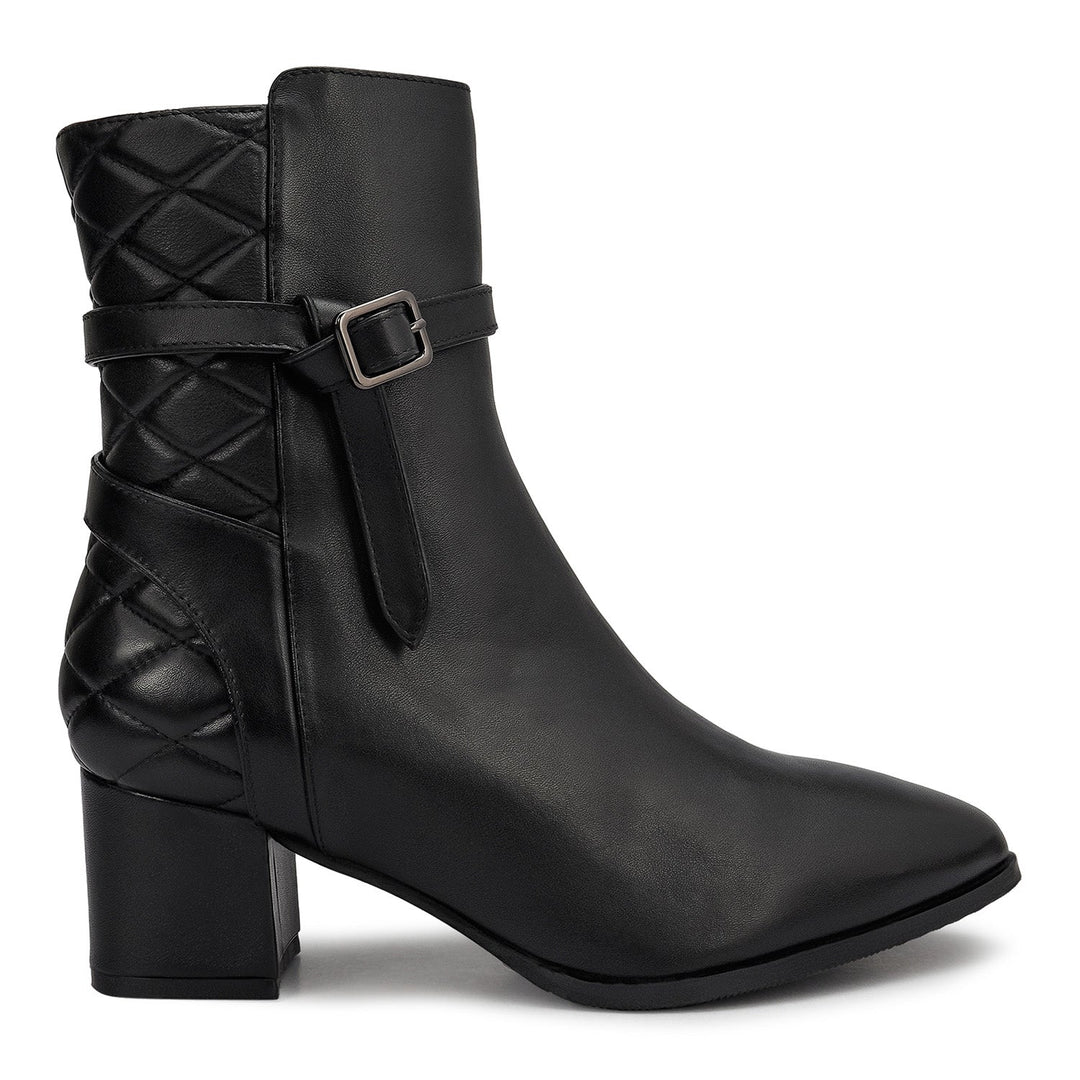 Black Quilted Leather Ankle Boots