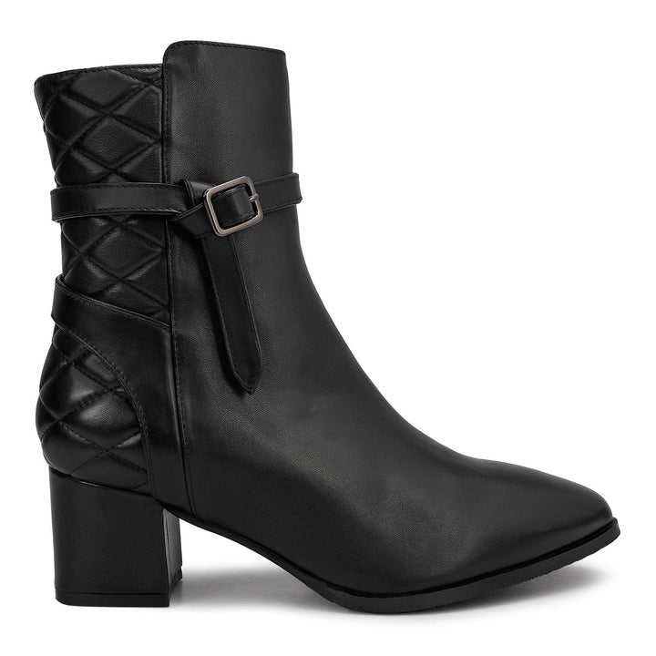 Black Quilted Leather Ankle Boots