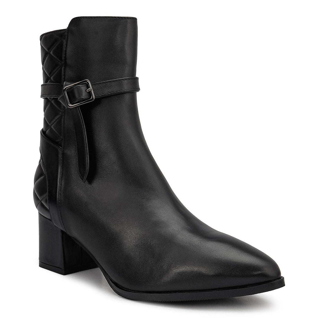 Black Quilted Leather Ankle Boots