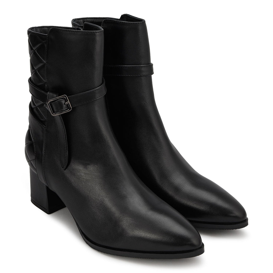 Black Quilted Leather Ankle Boots