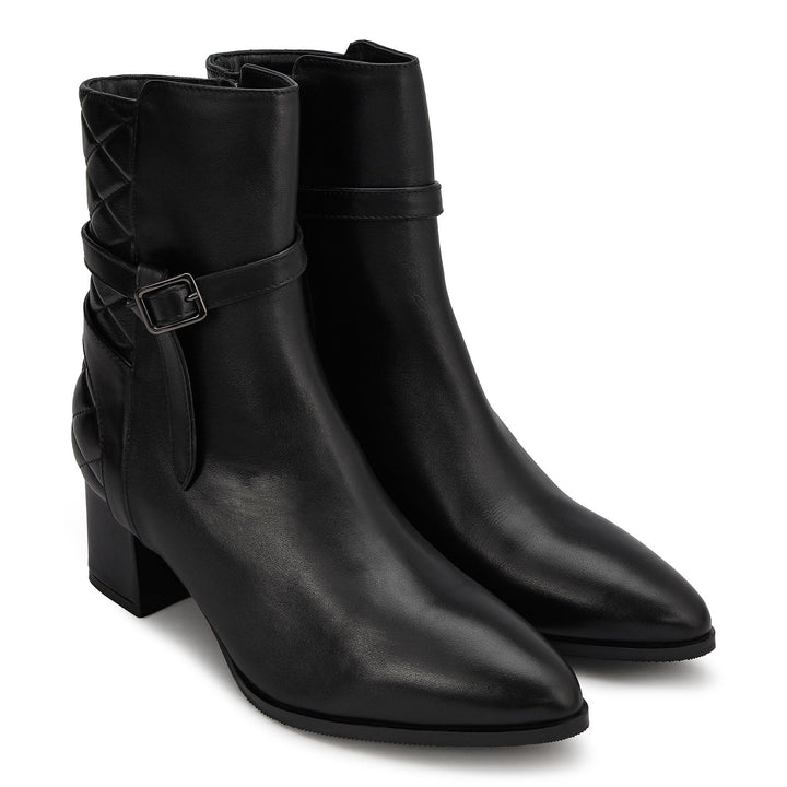 Black Quilted Leather Ankle Boots
