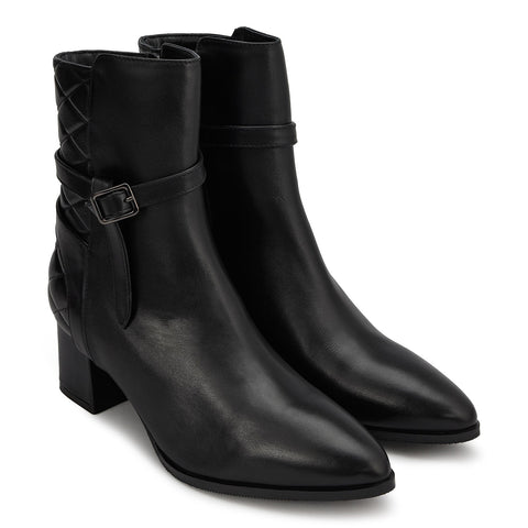 Black Quilted Leather Ankle Boots