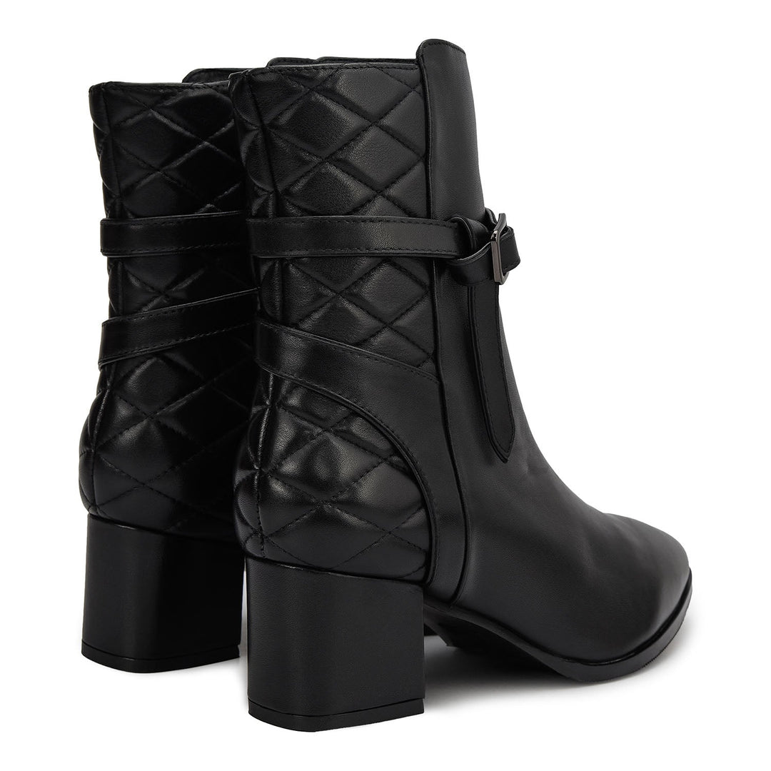 Black Quilted Leather Ankle Boots
