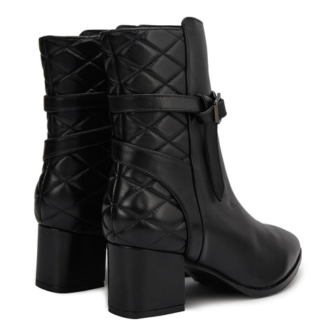 Black Quilted Leather Ankle Boots