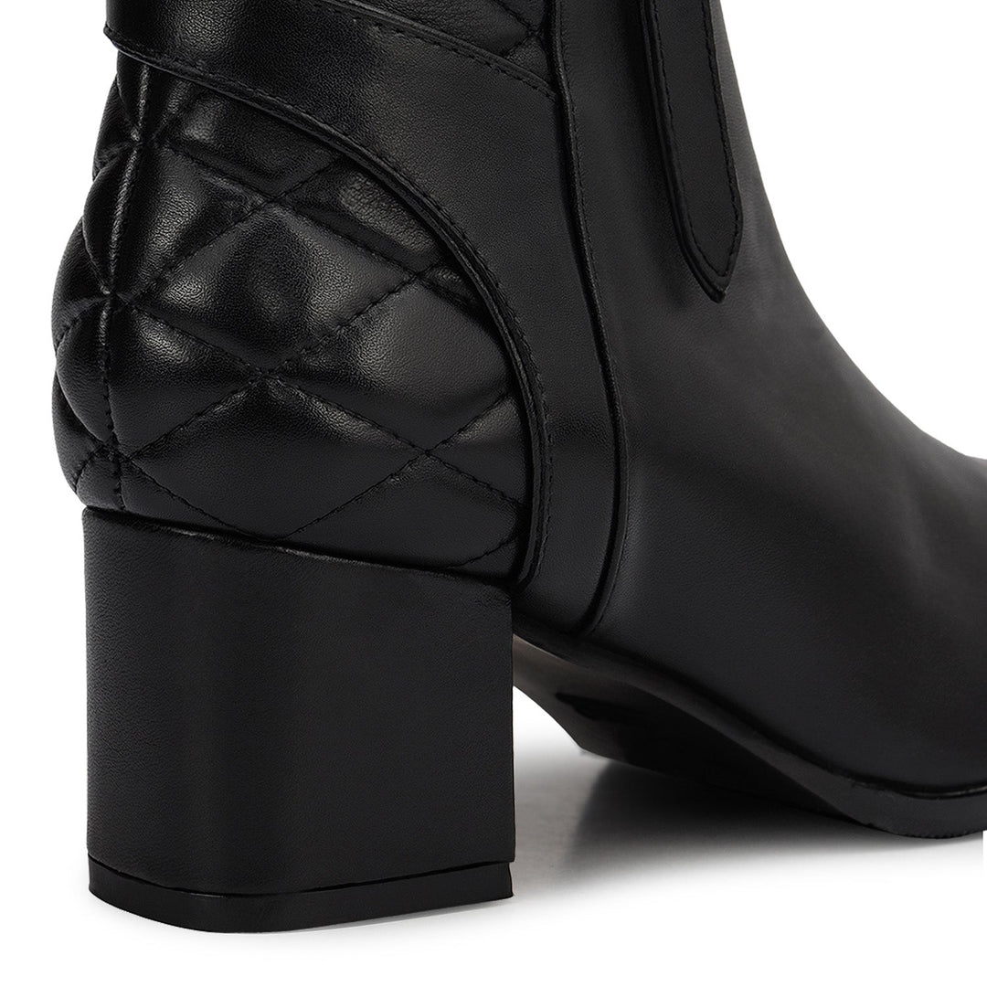 Black Quilted Leather Ankle Boots
