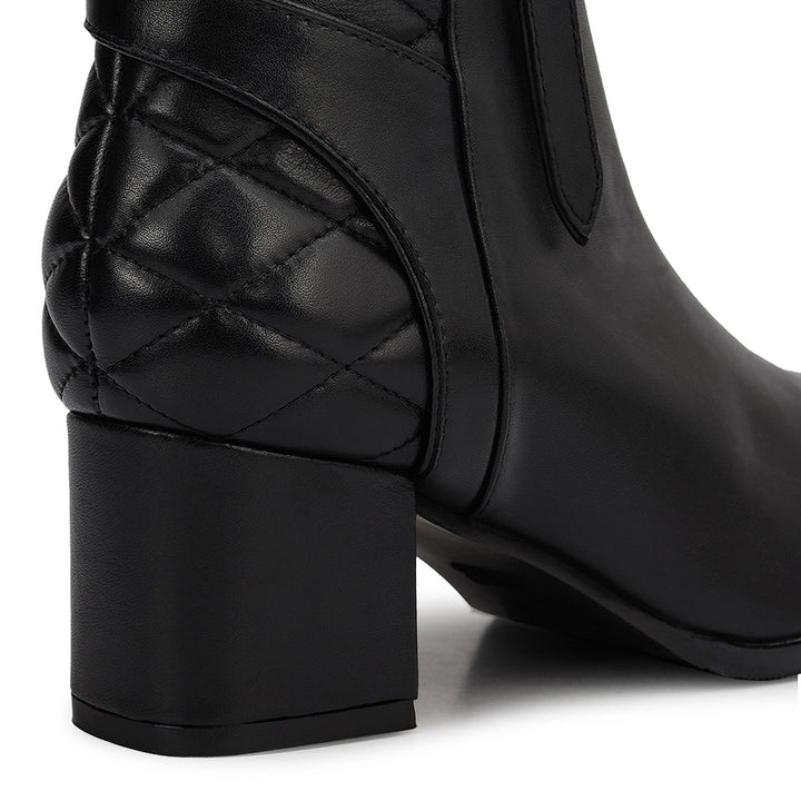 Black Quilted Leather Ankle Boots