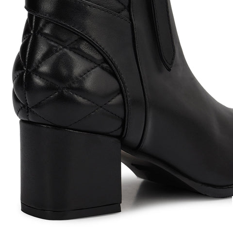 Black Quilted Leather Ankle Boots