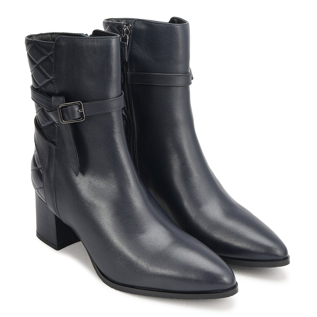 Blue Quilted Leather Ankle Boots