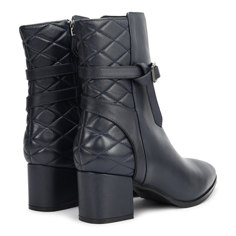Blue Quilted Leather Ankle Boots