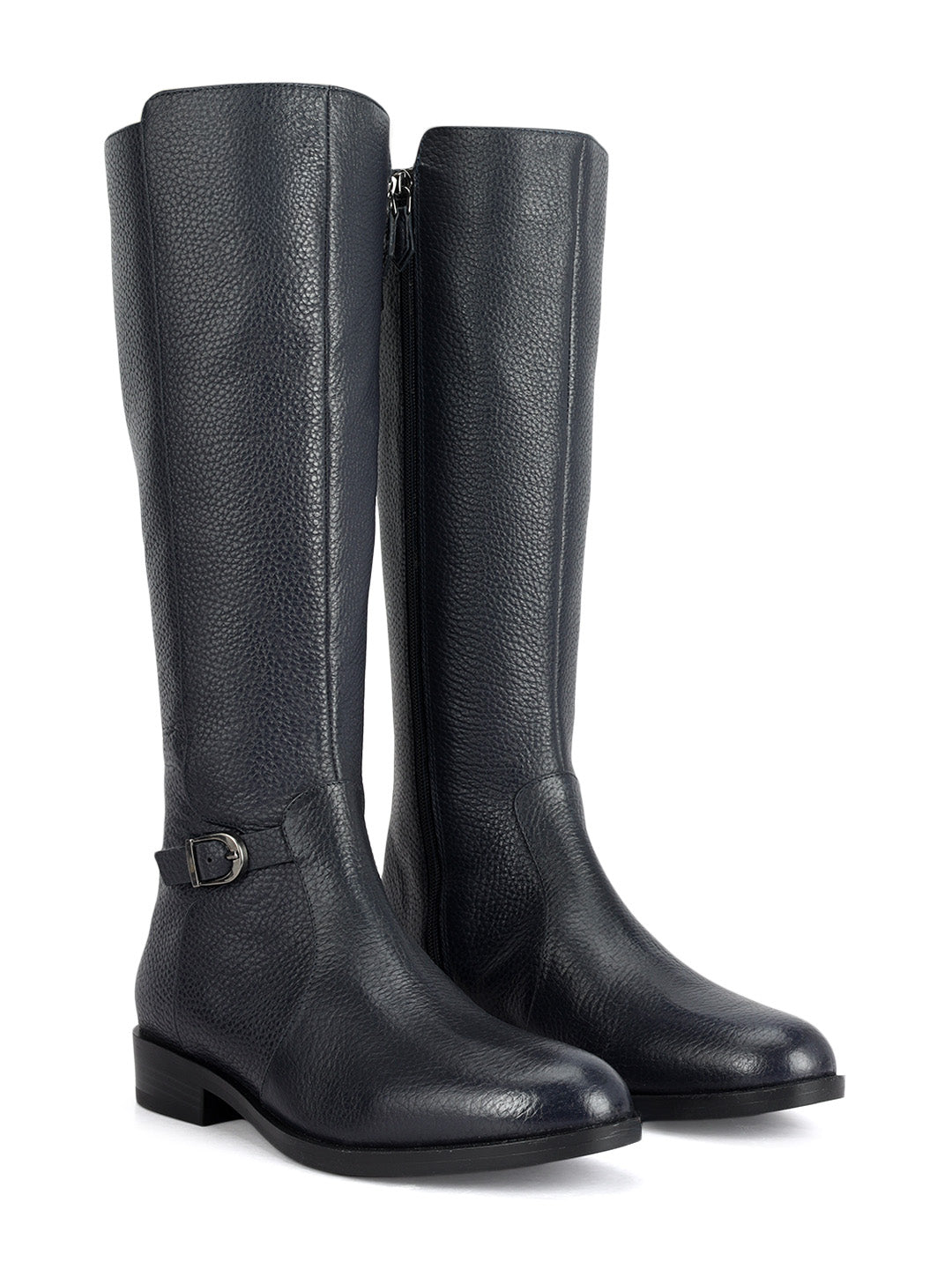 Blue Leather Knee High Boots