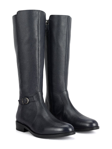 Blue Leather Knee High Boots