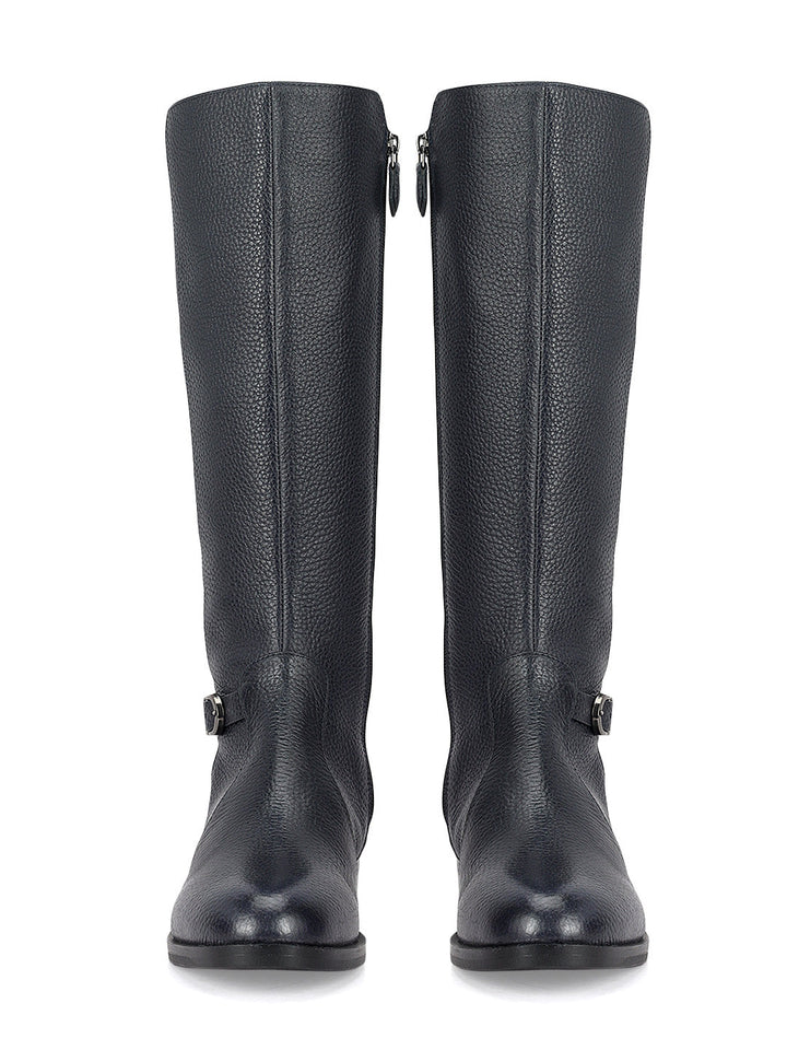 Blue Leather Knee High Boots