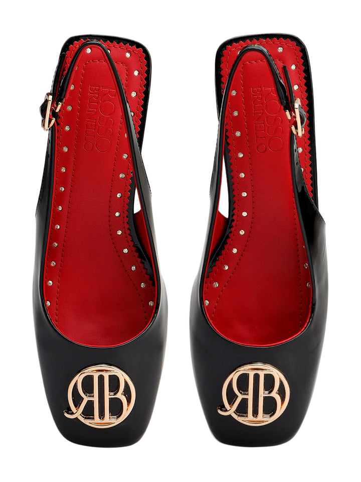 Black Logo Detail Block Heels