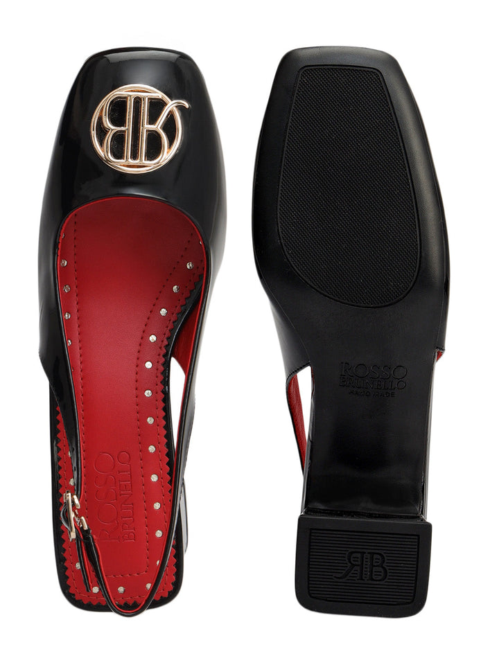 Black Logo Detail Block Heels