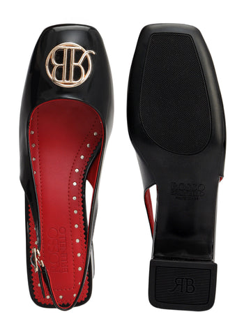 Black Logo Detail Block Heels