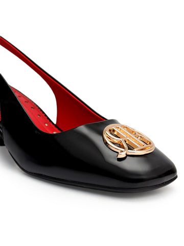 Black Logo Detail Block Heels