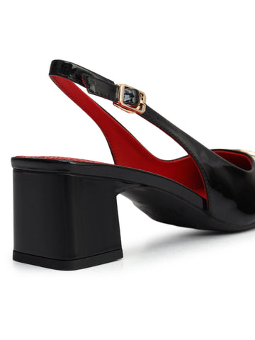 Black Logo Detail Block Heels