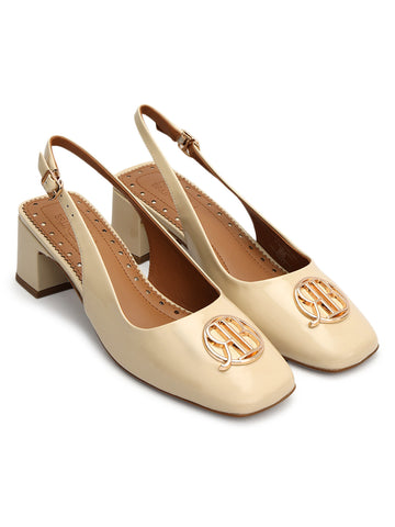 White Logo Detail Block Heels