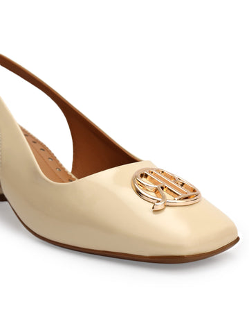 White Logo Detail Block Heels