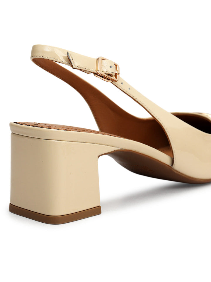 White Logo Detail Block Heels