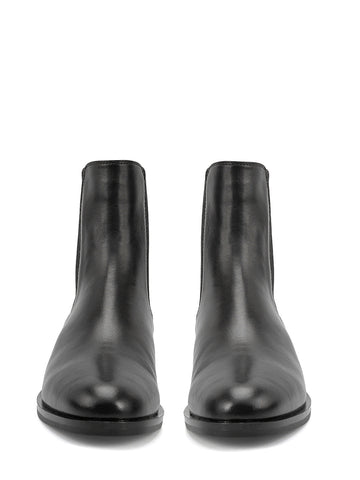 Black Plain Leather Ankle Length Boots