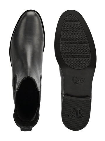 Black Plain Leather Ankle Length Boots