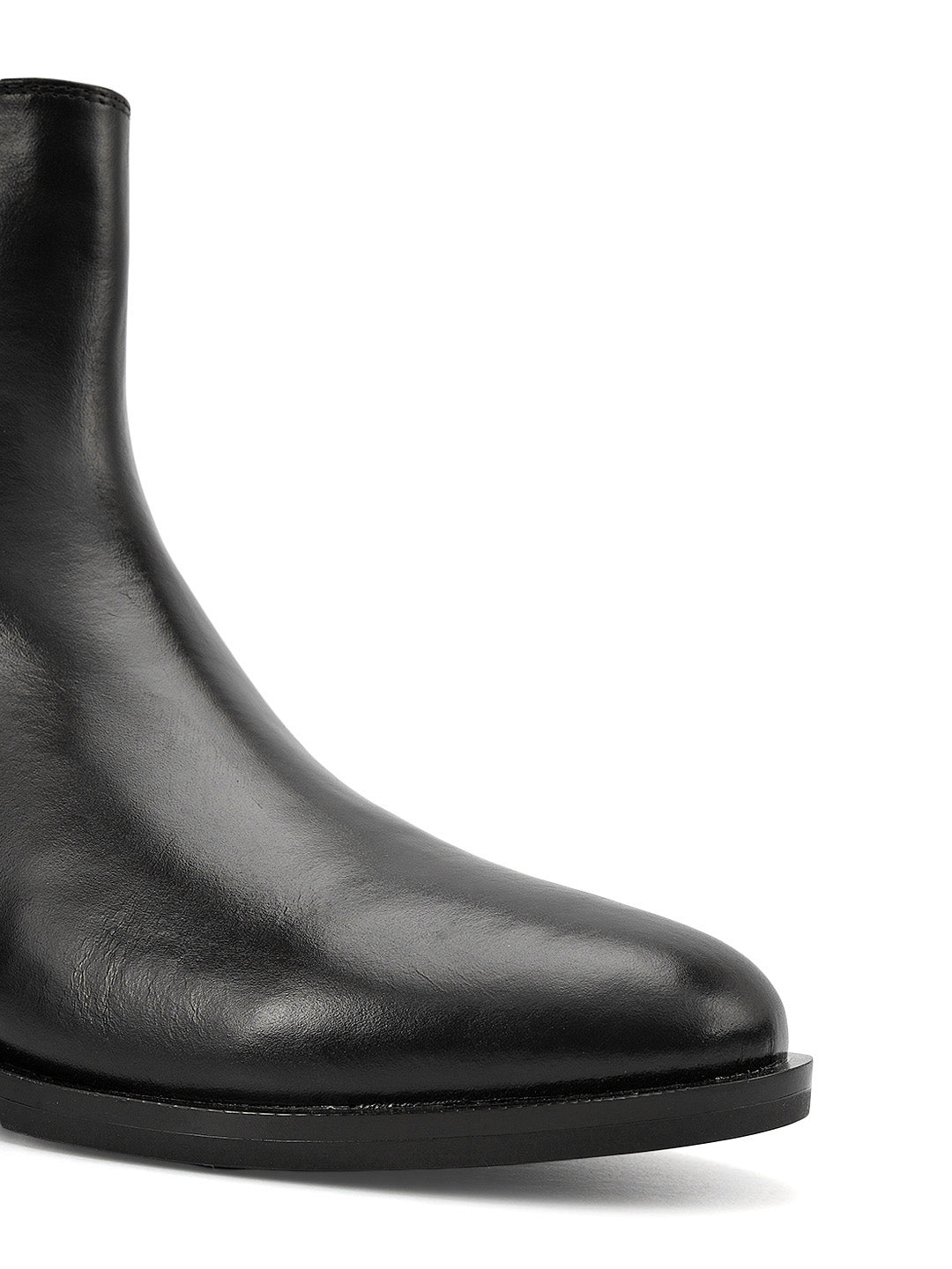 Black Plain Leather Ankle Length Boots