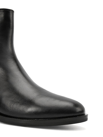Black Plain Leather Ankle Length Boots