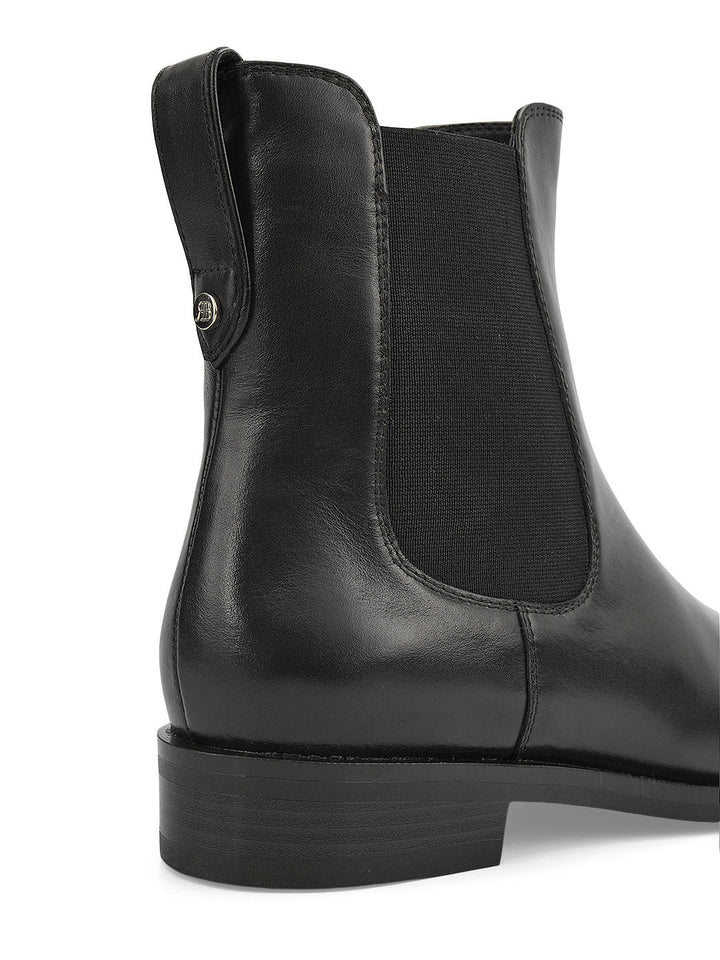 Black Plain Leather Ankle Length Boots