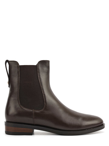 Brown Plain Leather Ankle Length Boots