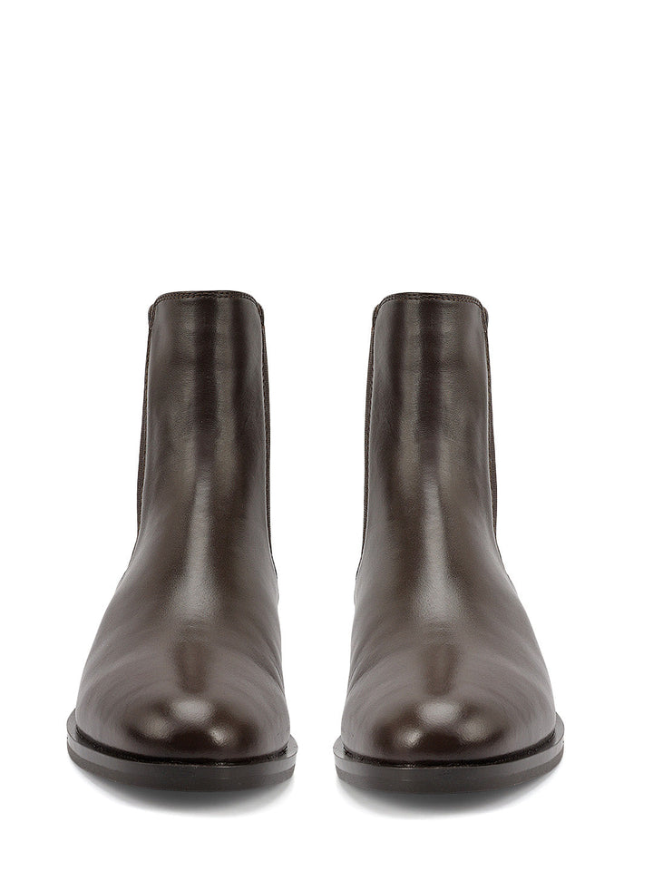 Brown Plain Leather Ankle Length Boots
