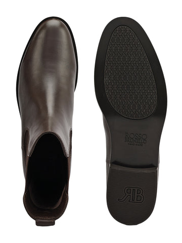 Brown Plain Leather Ankle Length Boots